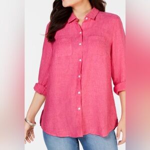 Charter Club 100% Linen Luxury Pink Button Down Shirt Size M